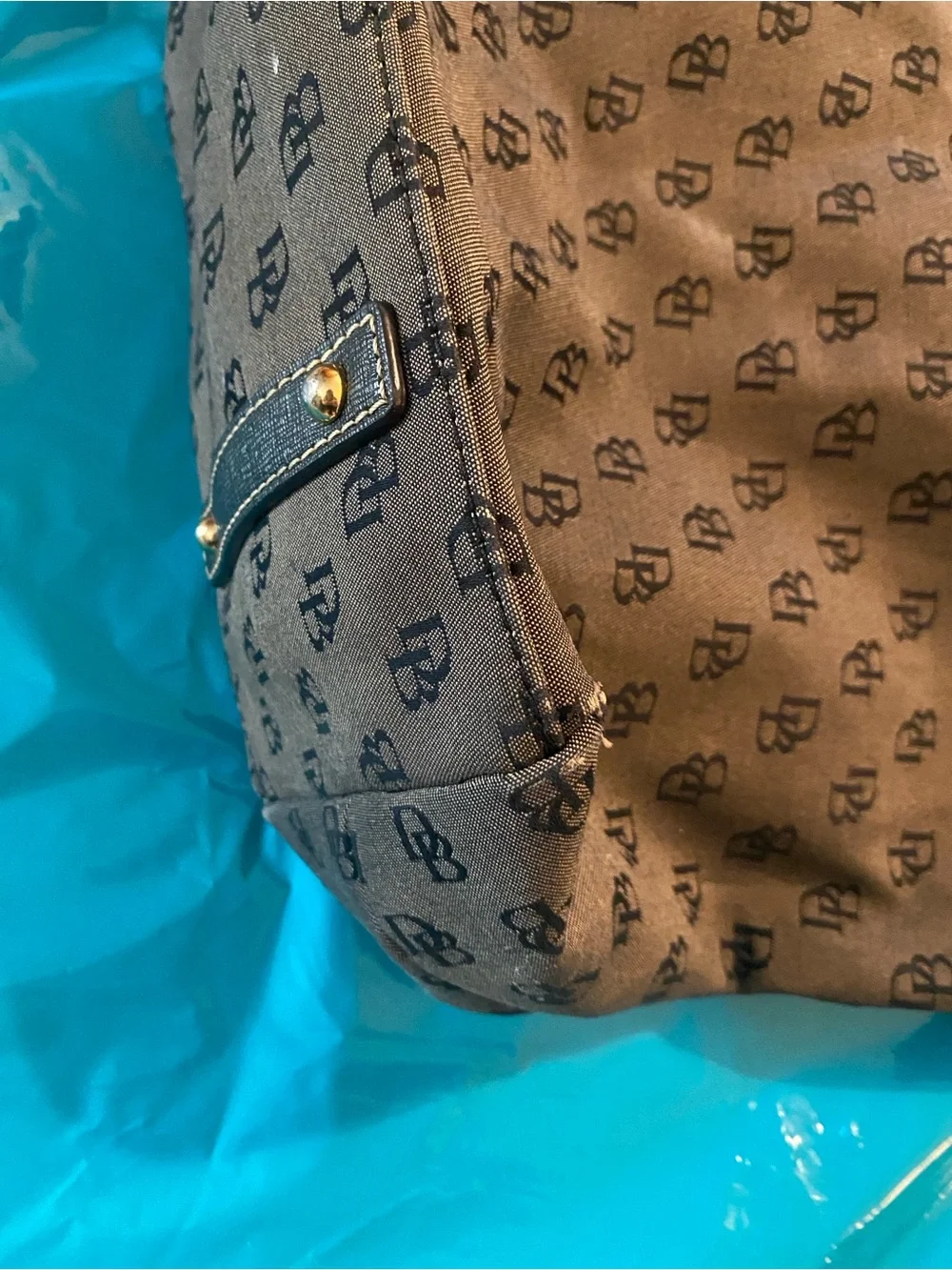 Dooney & Bourke Gray Monogram Hobo with Black Leather Strap and Silver Hardware